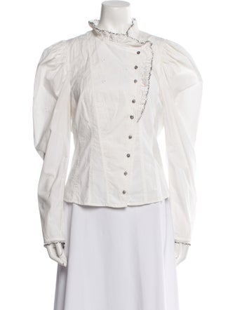 Ulla Johnson Mock Neck Long Sleeve Button-Up Top