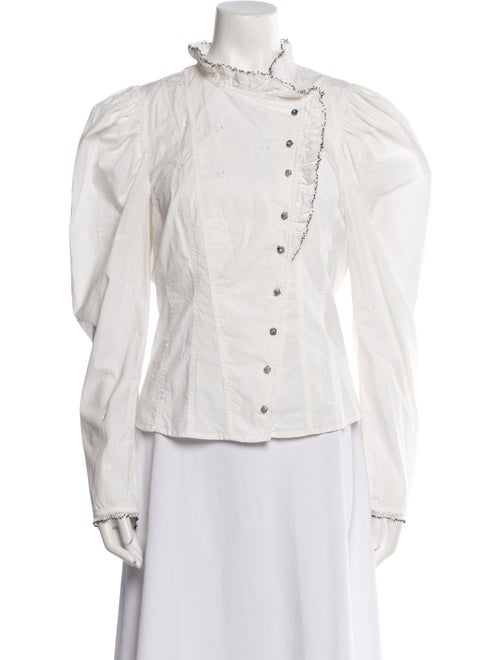 Ulla Johnson Mock Neck Long Sleeve Button-Up Top