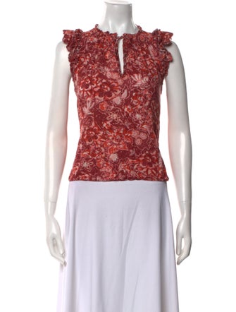 Ulla Johnson Printed Crew Neck Crop Top