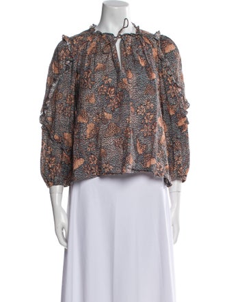 Ulla Johnson Floral Print Mock Neck Blouse
