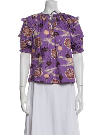 Ulla Johnson Floral Print Mock Neck Blouse