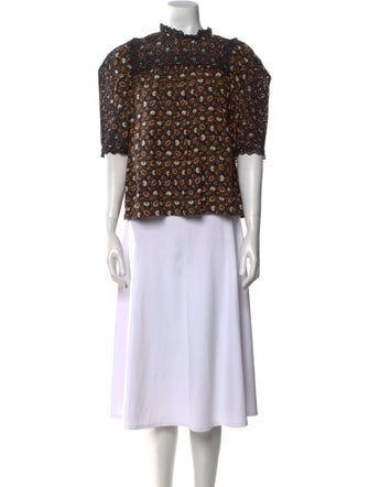 Ulla Johnson Floral Print Mock Neck Crop Top