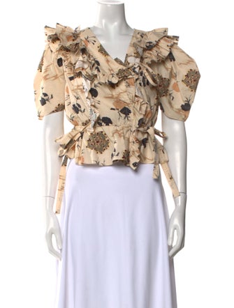 Ulla Johnson Printed V-Neck Crop Top