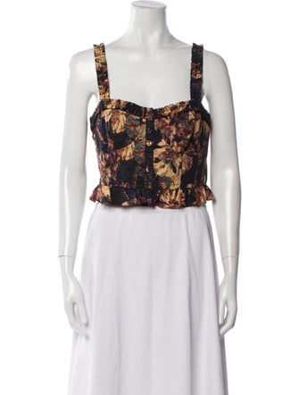 Ulla Johnson Floral Print Square Neckline Crop Top