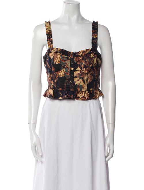Ulla Johnson Floral Print Square Neckline Crop Top