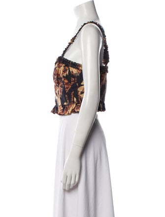 Ulla Johnson Floral Print Square Neckline Crop Top