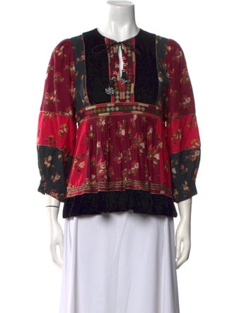 Ulla Johnson Floral Print Tie Neck Blouse