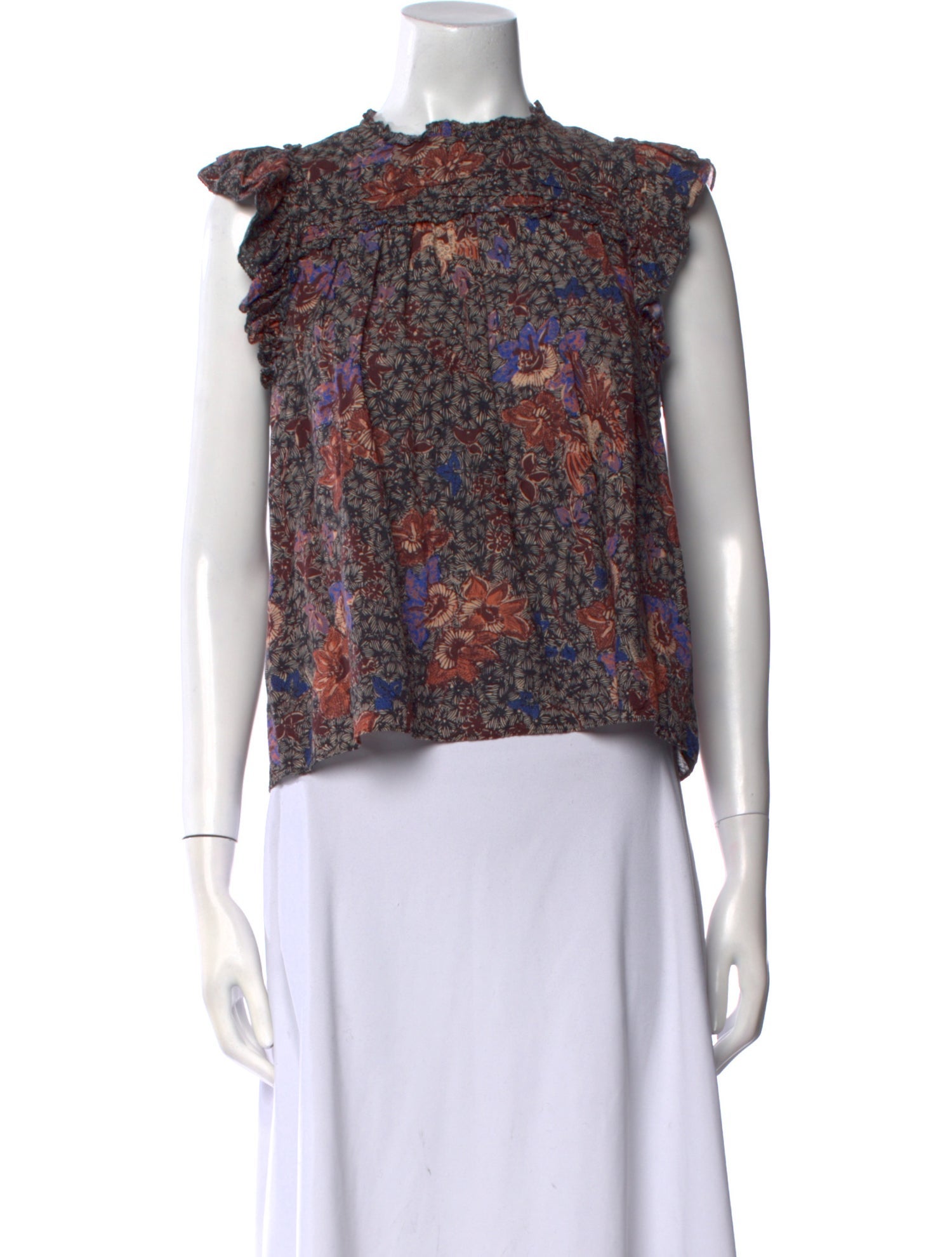 Ulla Johnson Floral Print Mock Neck Crop Top