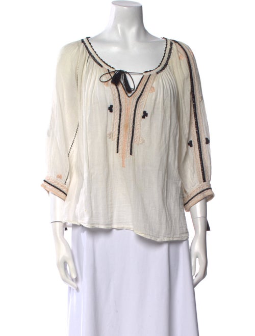 Ulla Johnson Scoop Neck Three-Quarter Sleeve Blouse