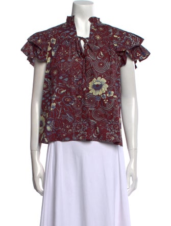 Ulla Johnson Printed Tie Neck Blouse