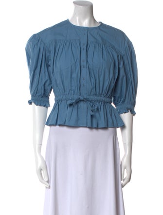 Ulla Johnson Scoop Neck Three-Quarter Sleeve Crop Top