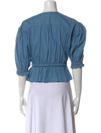 Ulla Johnson Scoop Neck Three-Quarter Sleeve Crop Top