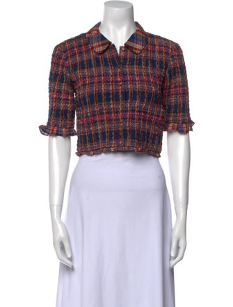 Ulla Johnson Plaid Print Short Sleeve Crop Top