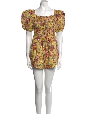 Ulla Johnson Floral Print Square Neckline Romper