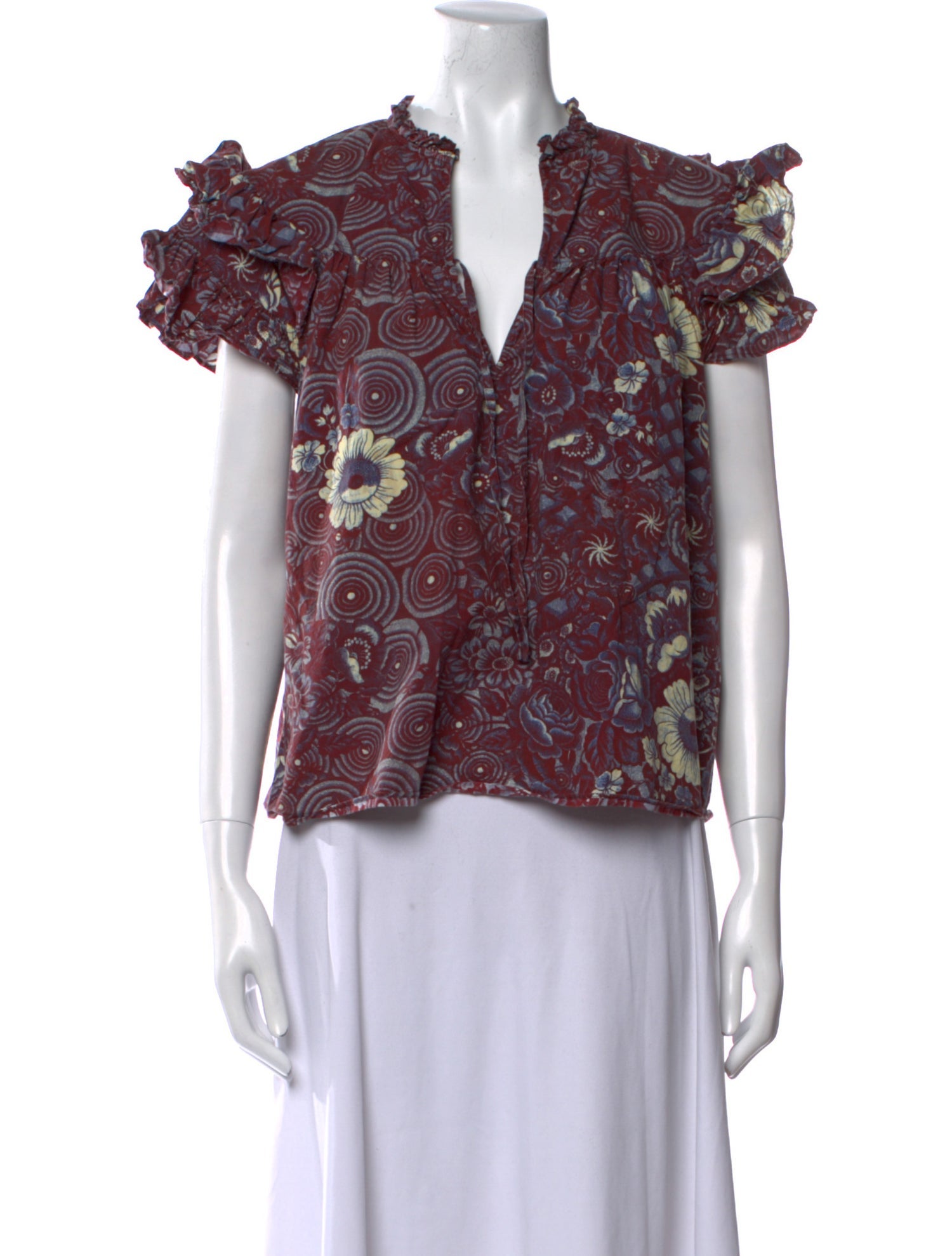 Ulla Johnson Floral Print V-Neck Blouse