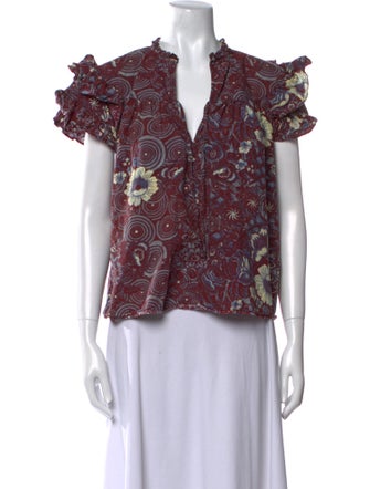 Ulla Johnson Floral Print V-Neck Blouse