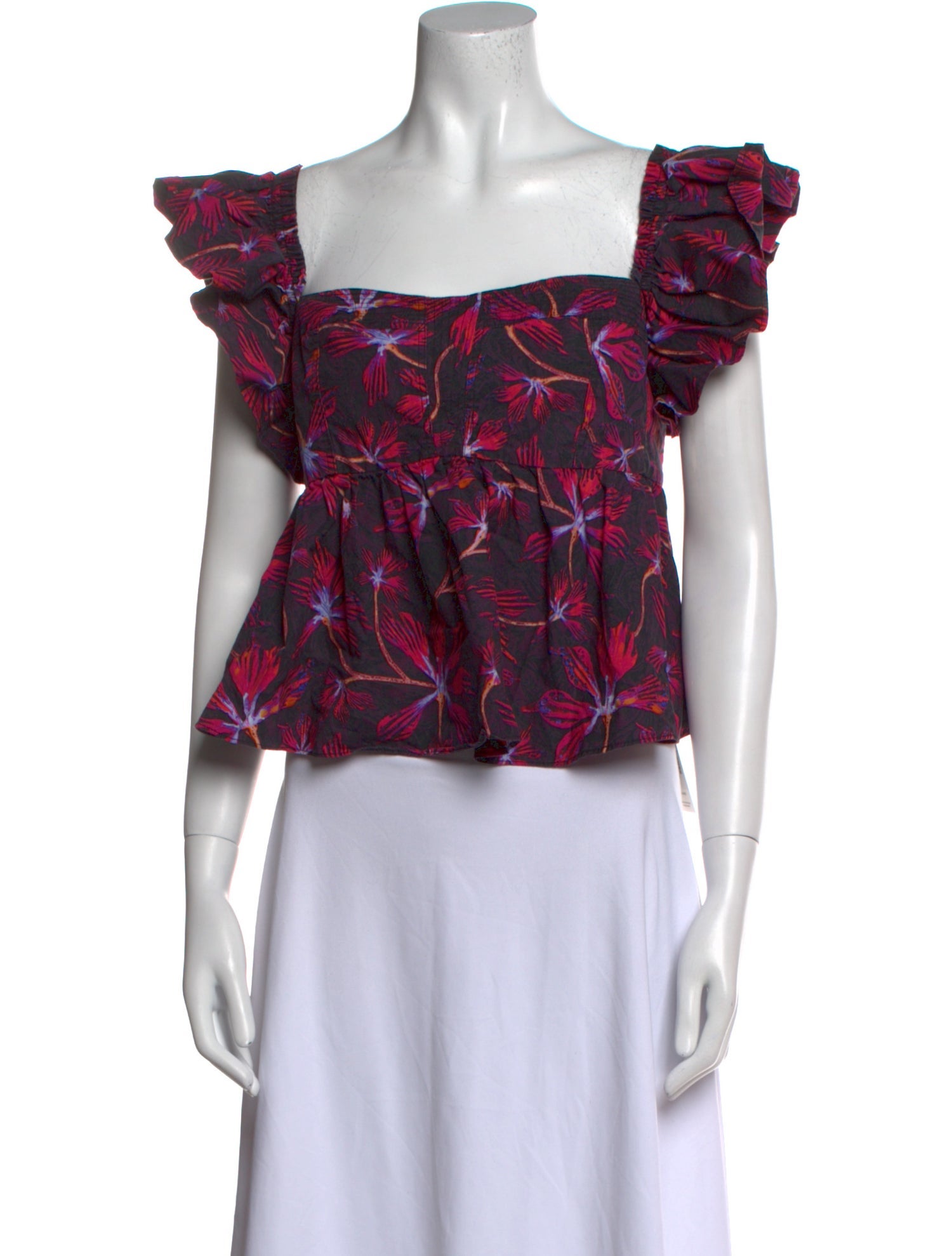 Ulla Johnson Floral Print Square Neckline Crop Top
