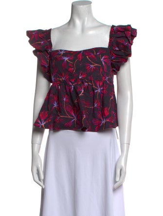 Ulla Johnson Floral Print Square Neckline Crop Top
