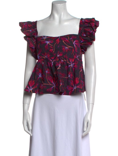 Ulla Johnson Floral Print Square Neckline Crop Top
