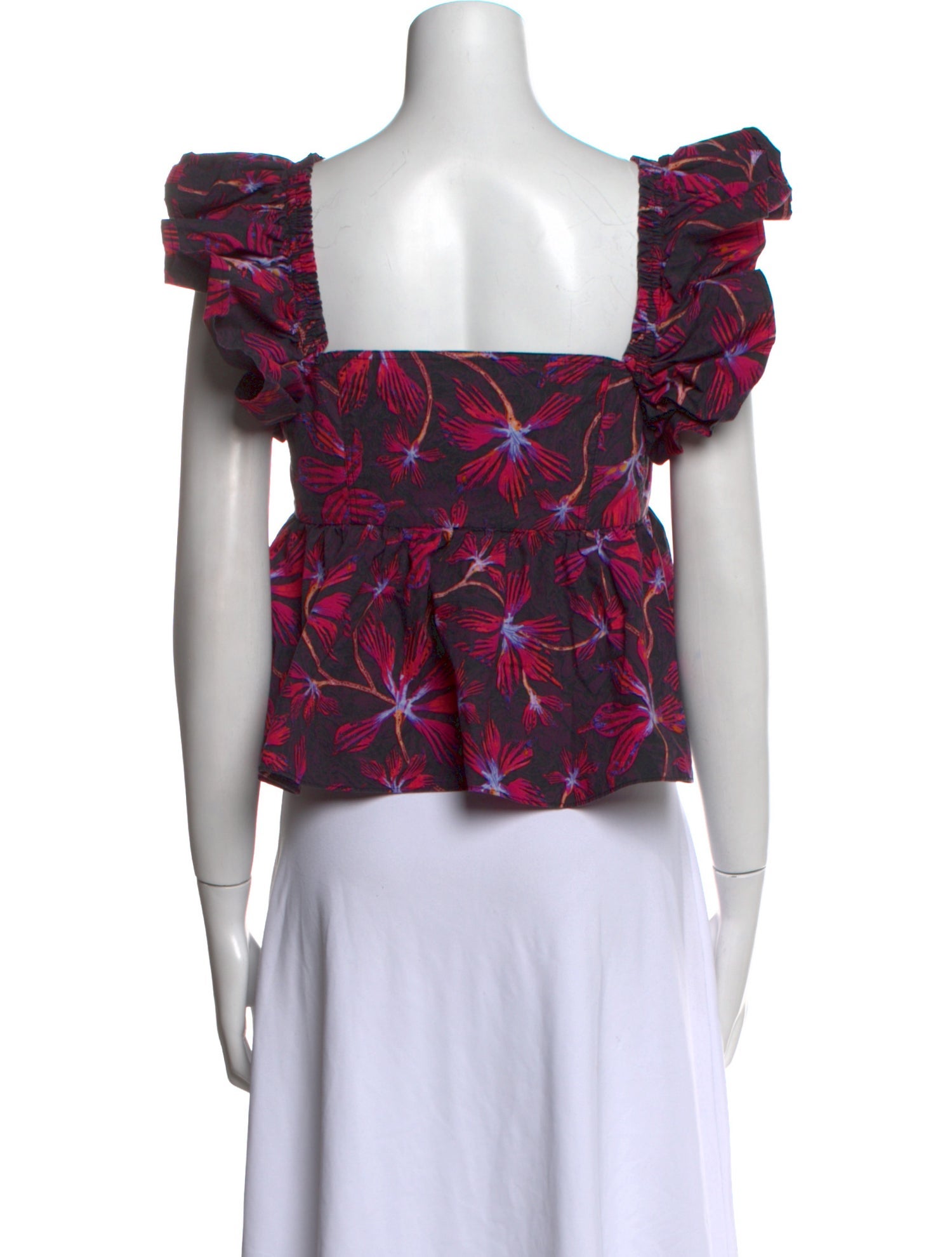 Ulla Johnson Floral Print Square Neckline Crop Top