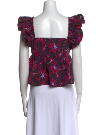 Ulla Johnson Floral Print Square Neckline Crop Top