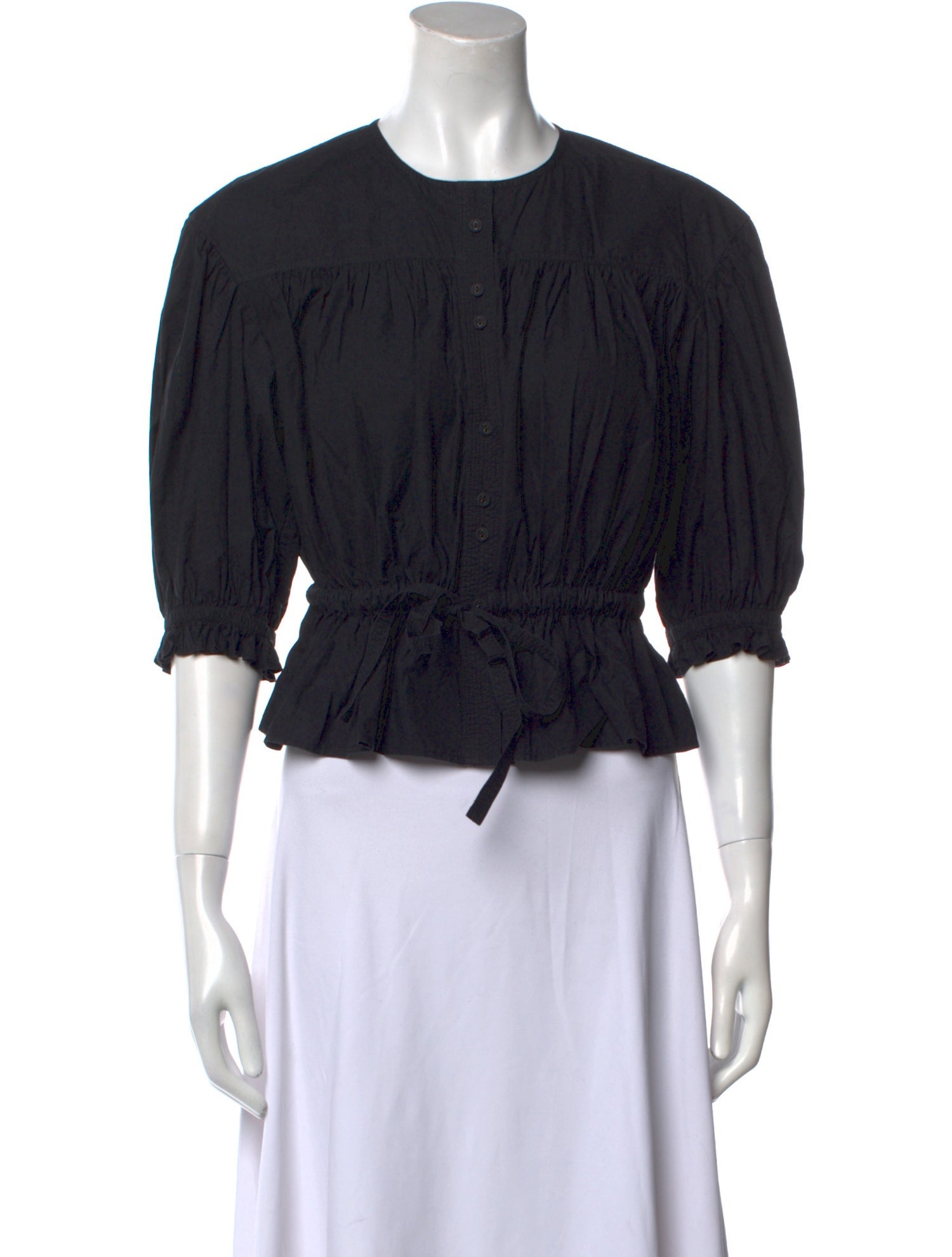 Ulla Johnson Crew Neck Three-Quarter Sleeve Crop Top