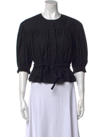 Ulla Johnson Crew Neck Three-Quarter Sleeve Crop Top