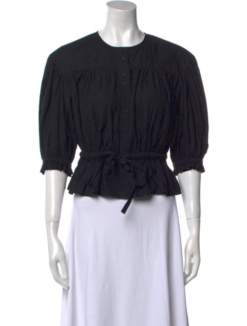 Ulla Johnson Crew Neck Three-Quarter Sleeve Crop Top