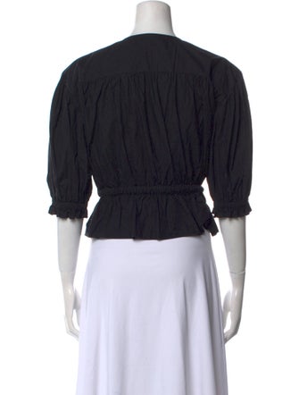 Ulla Johnson Crew Neck Three-Quarter Sleeve Crop Top