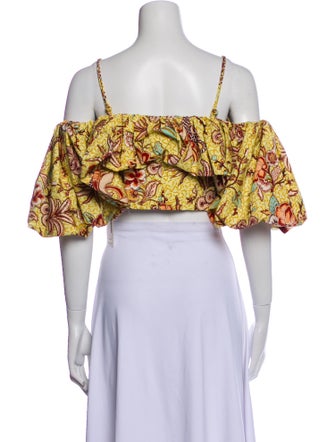 Ulla Johnson Floral Print Square Neckline Crop Top