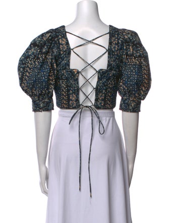 Ulla Johnson Printed Square Neckline Crop Top