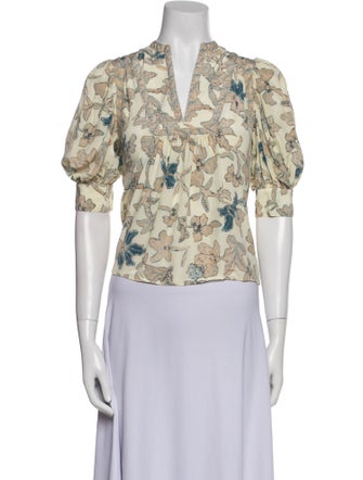 Ulla Johnson Floral Print V-Neck Crop Top