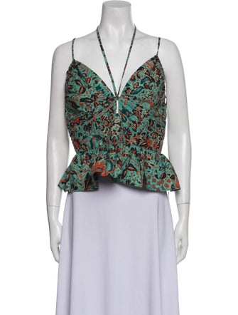 Ulla Johnson Floral Print V-Neck Crop Top