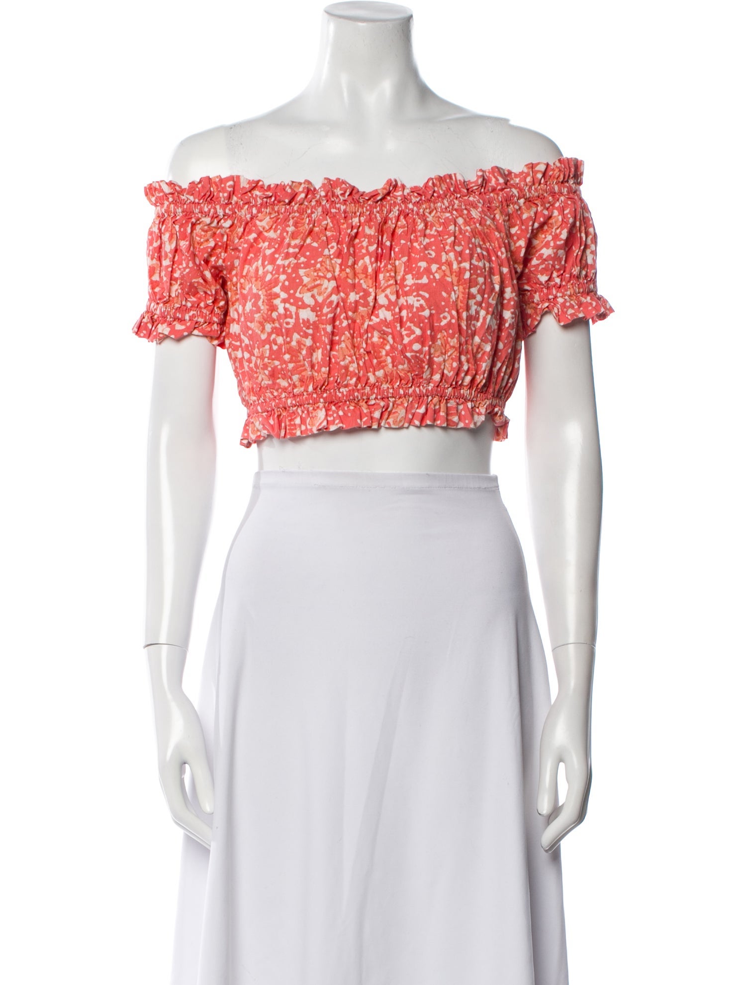 Ulla Johnson Printed Off-The-Shoulder Crop Top