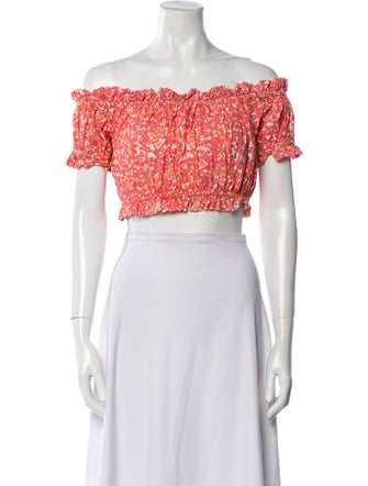 Ulla Johnson Printed Off-The-Shoulder Crop Top