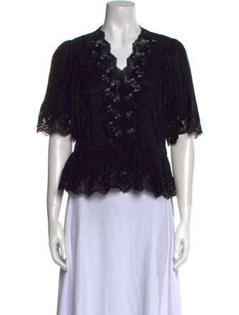 Ulla Johnson Lace Pattern V-Neck Crop Top