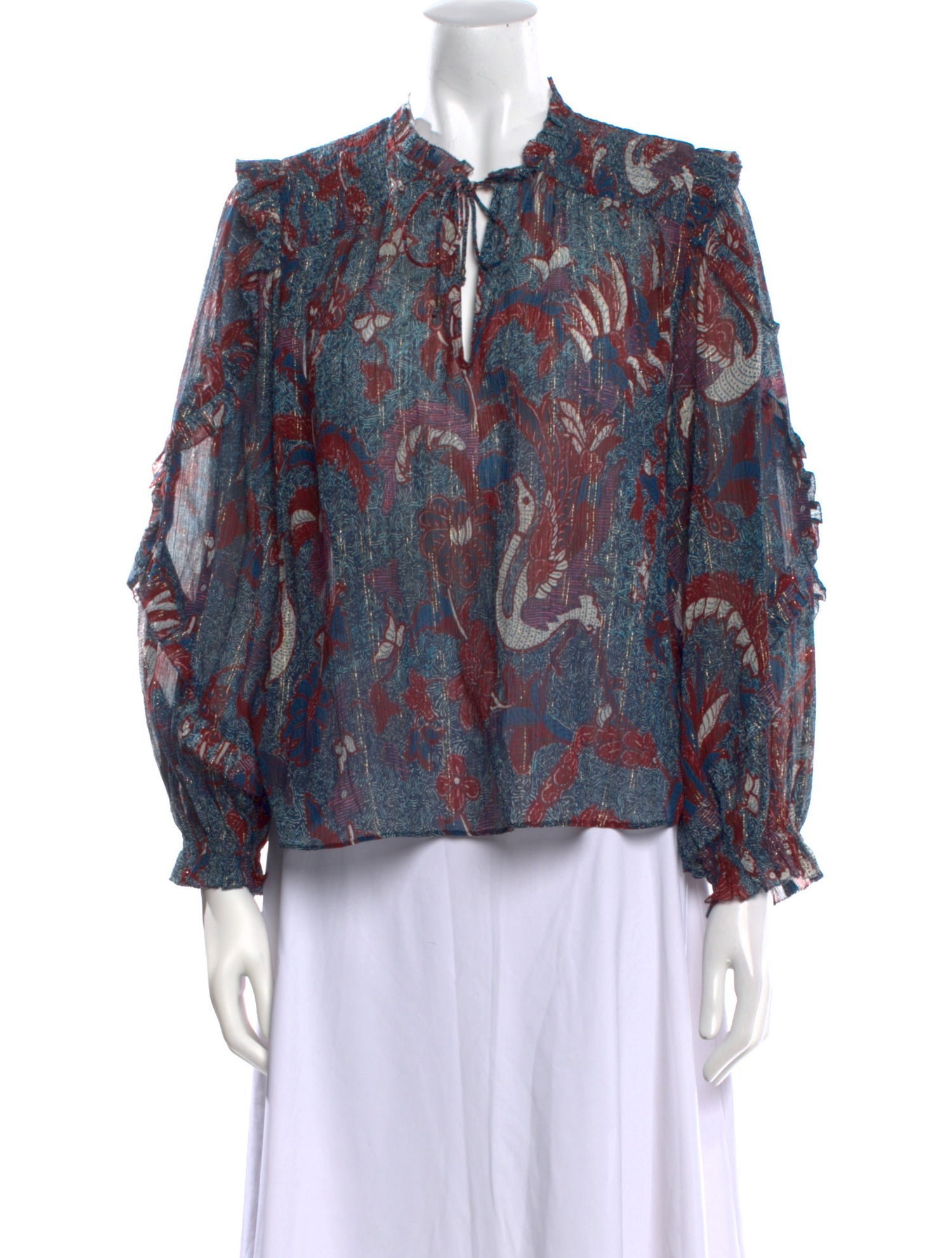 Ulla Johnson Floral Print Mock Neck Blouse