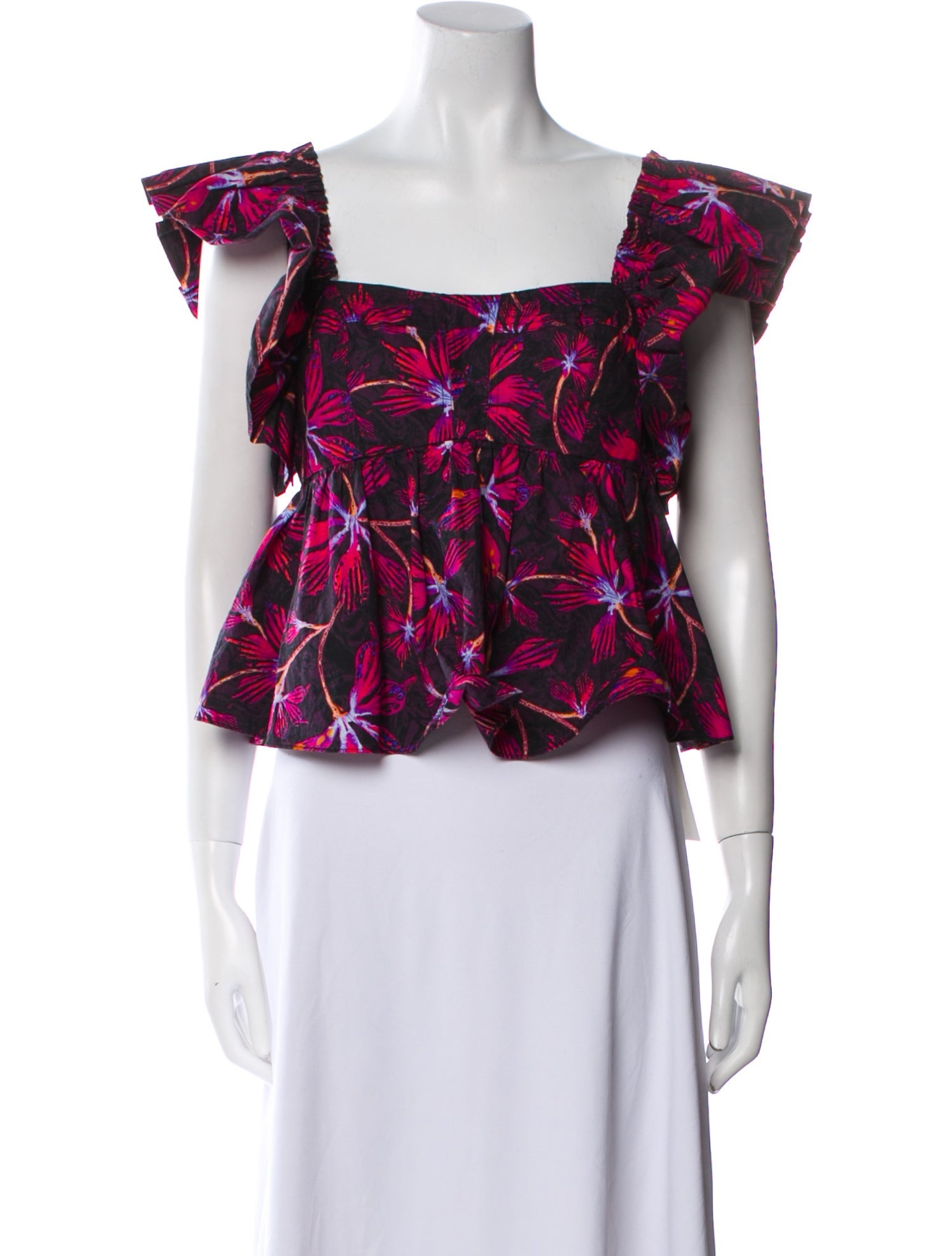 Ulla Johnson Floral Print Square Neckline Crop Top