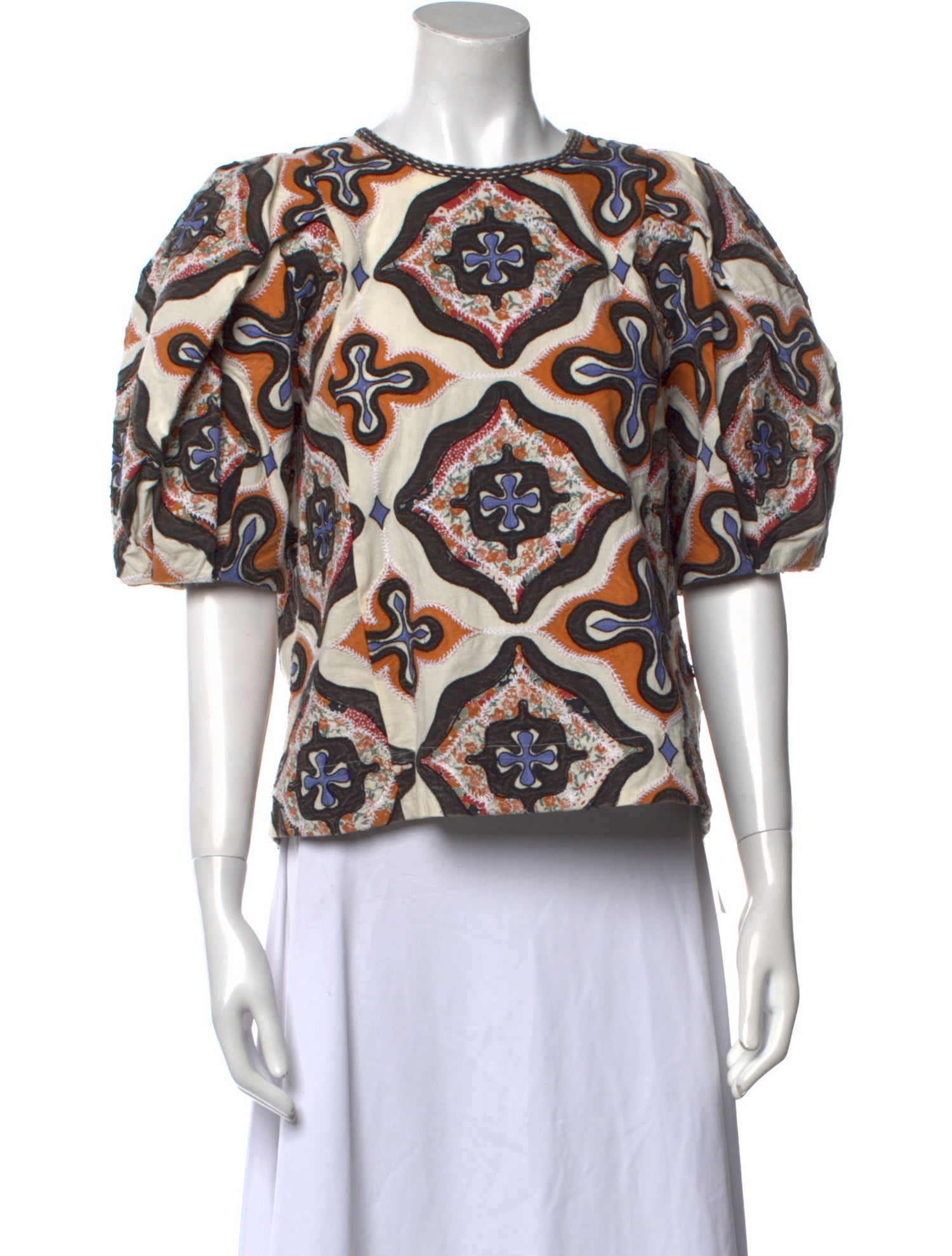 Ulla Johnson Printed Crew Neck Crop Top