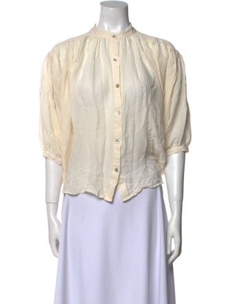 Ulla Johnson Silk Mock Neck Button-Up Top