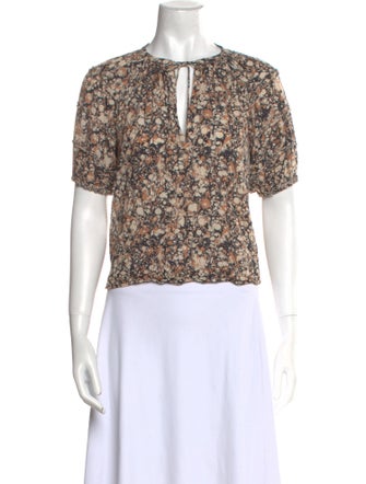 Ulla Johnson Printed Tie Neck Crop Top