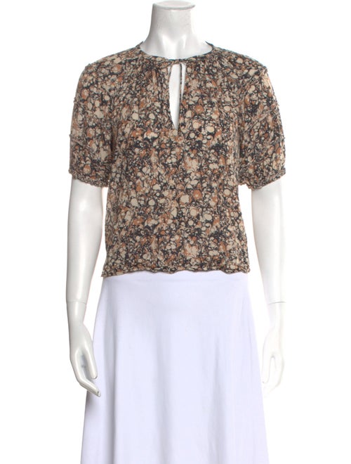Ulla Johnson Printed Tie Neck Crop Top
