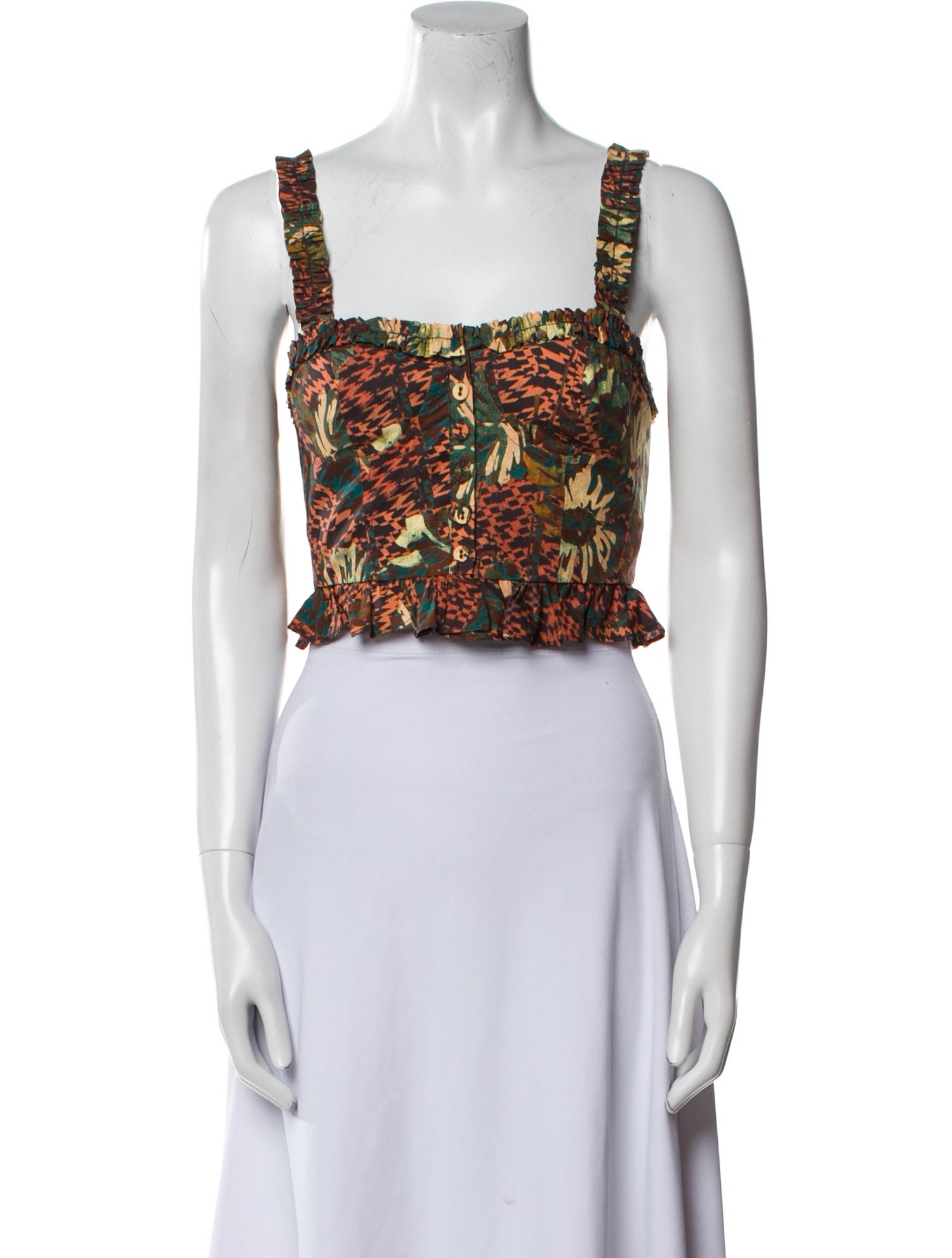 Ulla Johnson Floral Print Square Neckline Crop Top