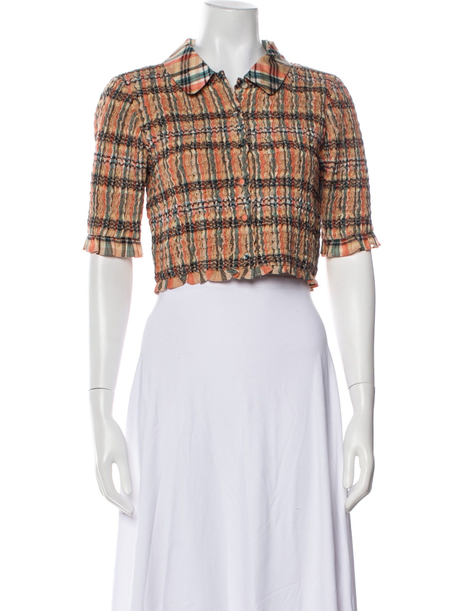 Ulla Johnson Plaid Print Short Sleeve Crop Top w/ Tags