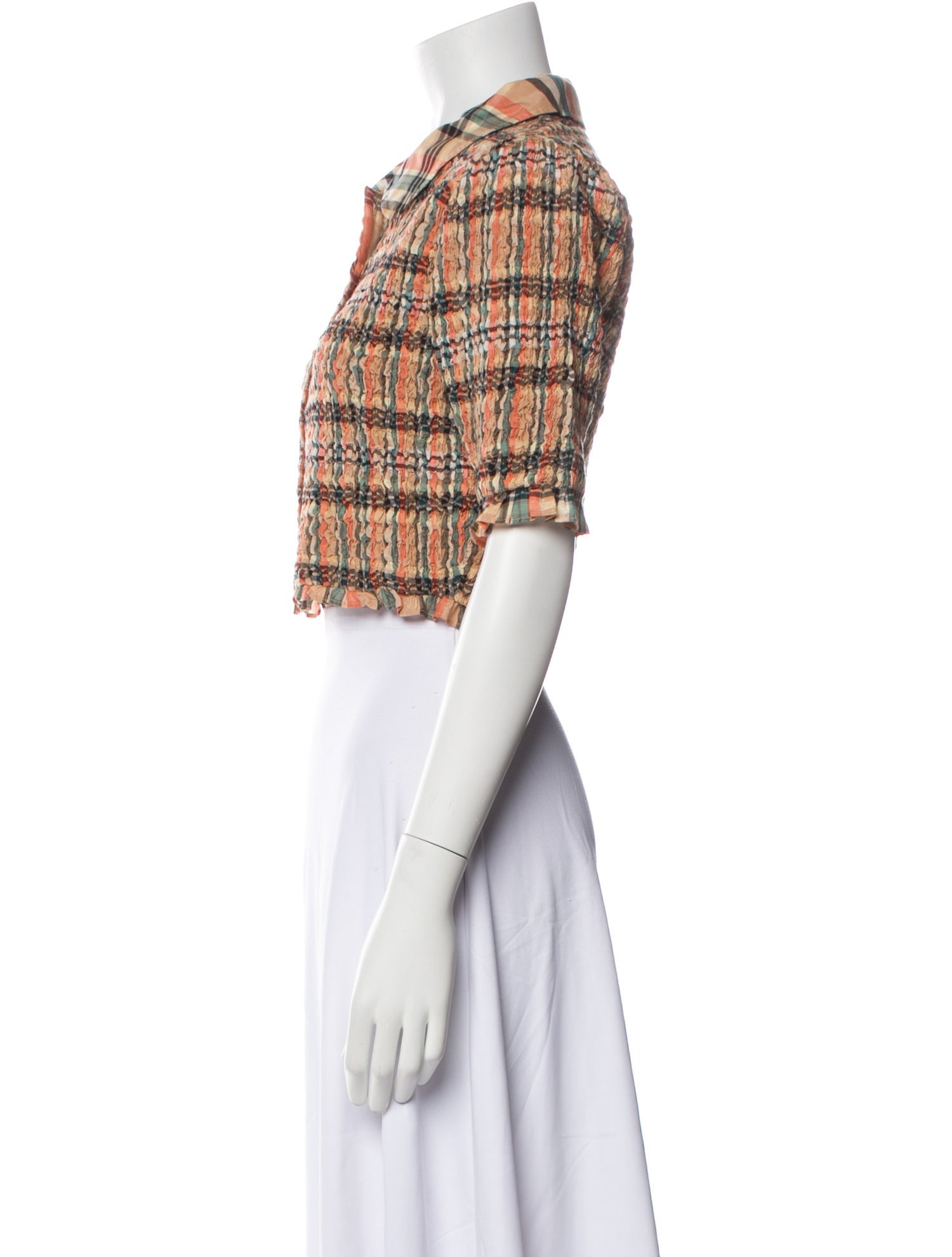 Ulla Johnson Plaid Print Short Sleeve Crop Top w/ Tags