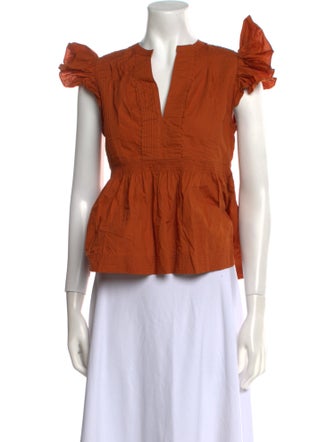 Ulla Johnson V-Neck Short Sleeve Crop Top