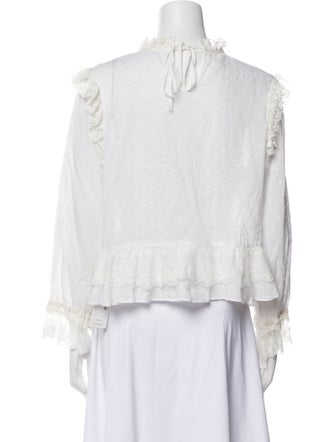 Ulla Johnson Mock Neck Three-Quarter Sleeve Crop Top