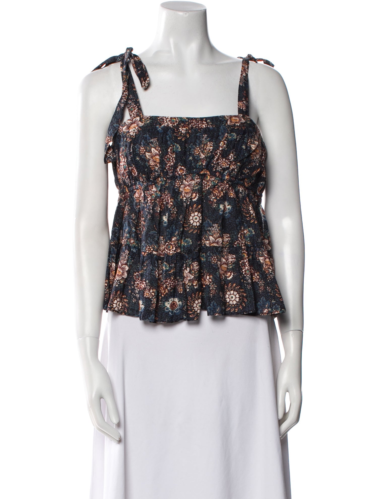 Ulla Johnson Floral Print Square Neckline Crop Top