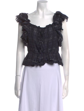 Ulla Johnson Square Neckline Short Sleeve Crop Top