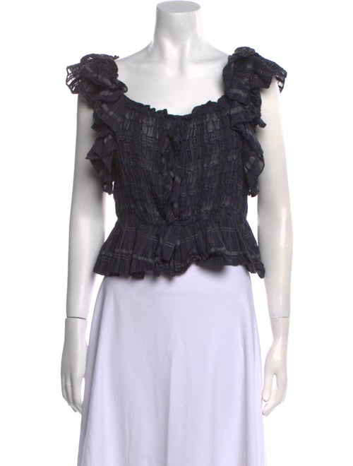 Ulla Johnson Square Neckline Short Sleeve Crop Top